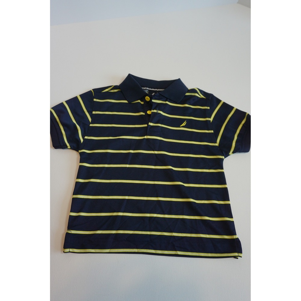 Nautica Boys Navy Blue Yellow Striped Short Sleeve Polo Shirt 3T N281394Q
